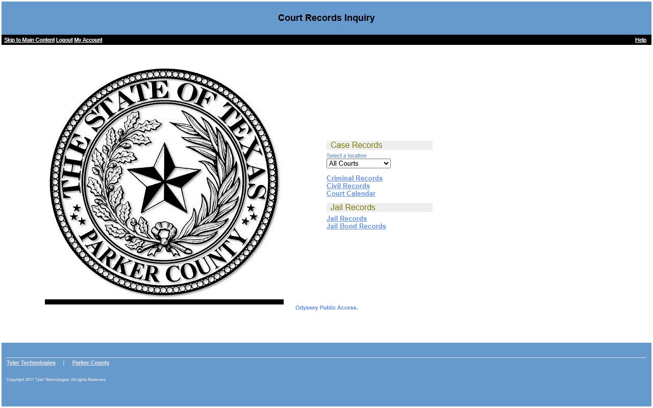 Parker County Odyssey Public Access portal for inmate records