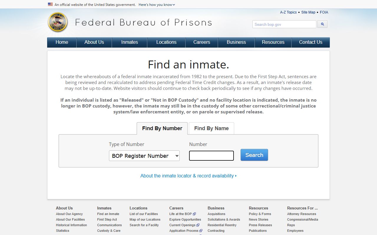 Federal BOP inmate locator for non-county mugshot records