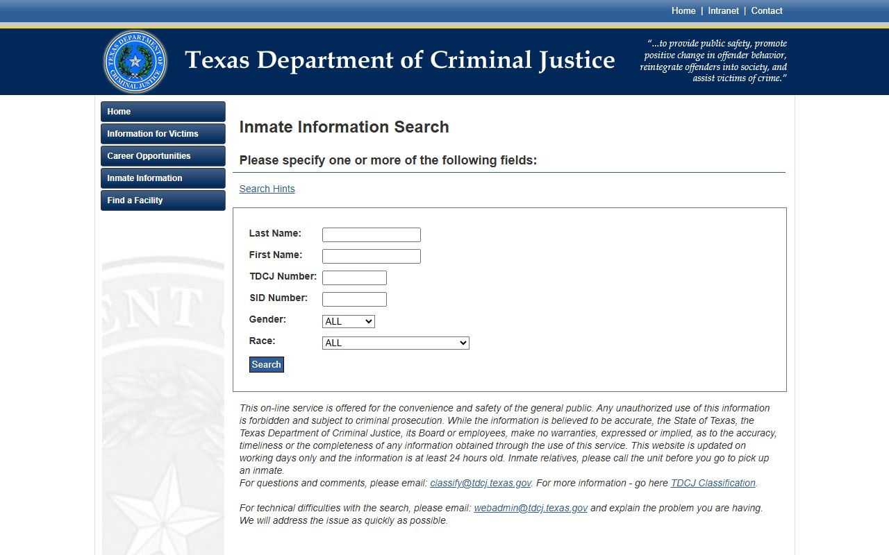 TDCJ offender search for Parker County state prison inmate records